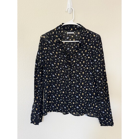 Reformation Black Floral Sheer Lansky Violet Button Up Shirt Size Large Feminine - Picture 3 of 9